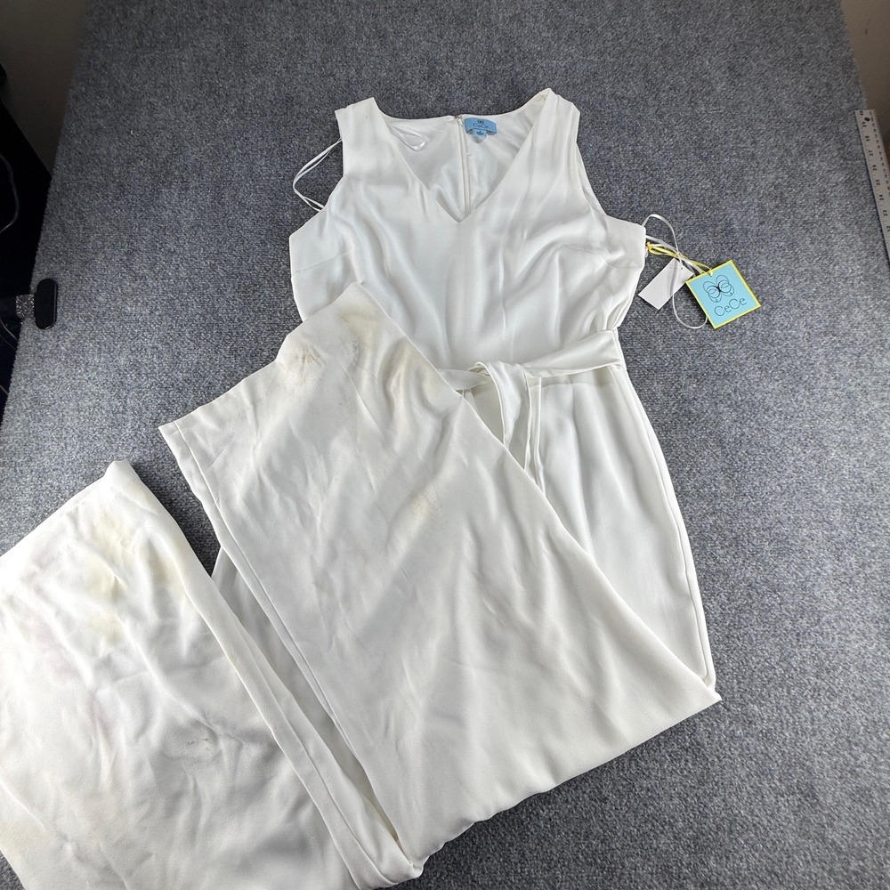 CeCe Nouveau Chic Sleeveless V-Neck Wide Leg Jumpsuit New Ivory 14 7027947